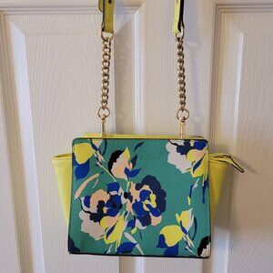 Emma & Sophia Saffiano Leather Floral Crossbody Handbag Purse Lemon